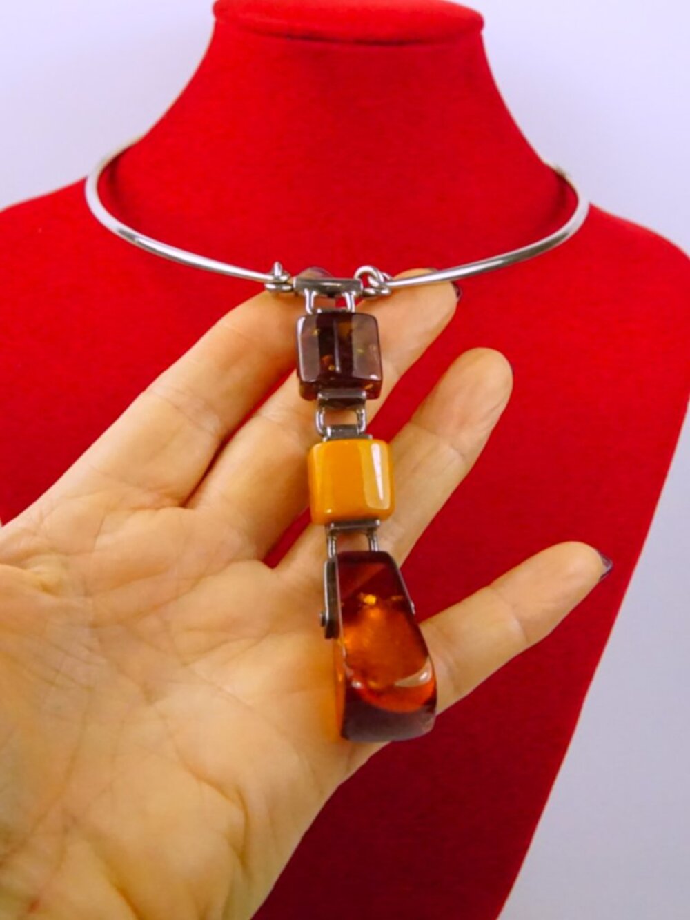 Baltic Amber 925 Silver Tube Necklace - Modernist Style